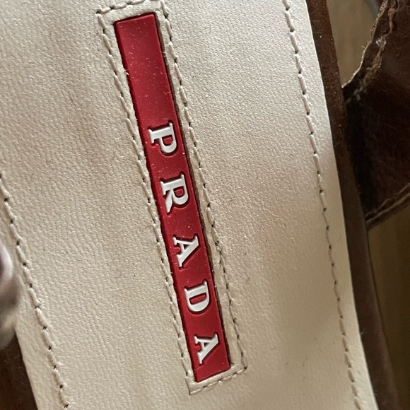 PRADA BROWN WEDGE SANDALS SIZE 37 - Picture 11 of 16